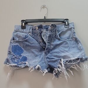 Levi's Light Blue Distressed Denim Shorts with Blue Floral Patch